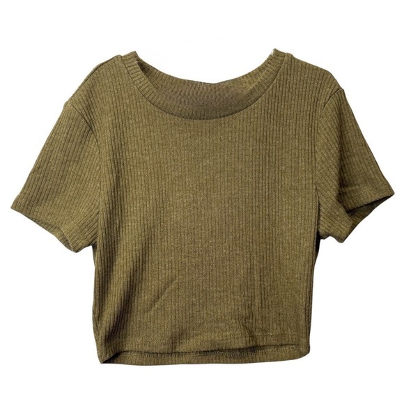 Forever 21 Tops - Forever 21 Women's Size Small Ribbed Olive Green Crop Top Shirt Sleeve Stretchy